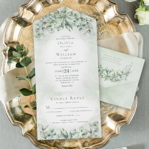 Aquarell-Eukalyptus-Grünzeug-Sage-Grün-Hochzeit All In One Einladung