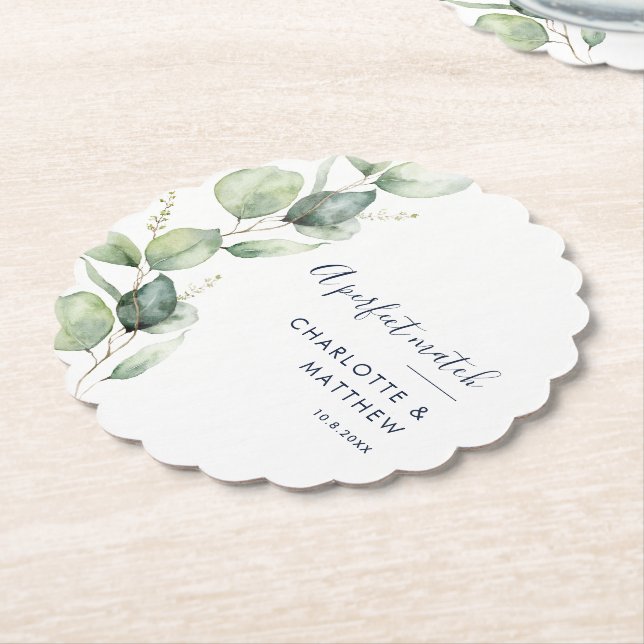 Aquarell-Eukalyptus-Grünzeug-Script-Hochzeit Untersetzer (angewinkelt)