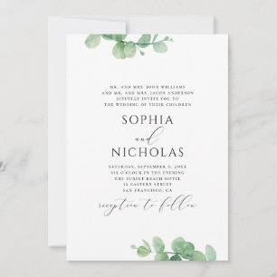 Aquarell-Eukalyptus-Hochzeit. Grünes Blattwerk Einladung