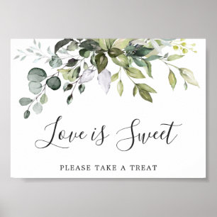 Aquarell-Eukalyptus-Hochzeit Liebe ist süß Schild