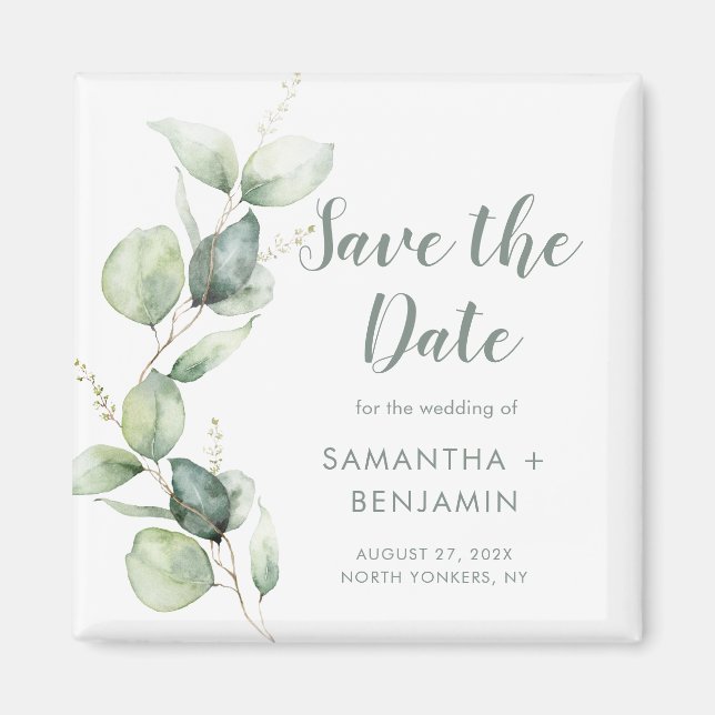 Aquarell-Eukalyptus-Hochzeit 'Save the Date' Magnet (Vorne)