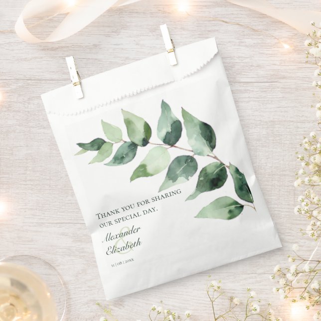Aquarell-Eukalyptus-Hochzeit | Weiß Geschenktütchen (Ausgeschnitten)