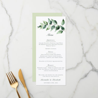 Aquarell-Eukalyptus-Hochzeit | Weiß Menükarte