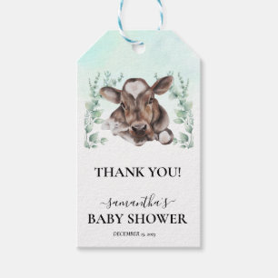 Aquarell-Eukalyptus-Kalb-Hof-Kuh-Baby-Party  Geschenkanhänger