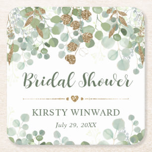 Aquarell-Eukalyptus-Laub-Brautparty Rechteckiger Pappuntersetzer