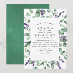 Aquarell-Eukalyptus-Lavendel-Grünzeug-Hochzeit Einladung