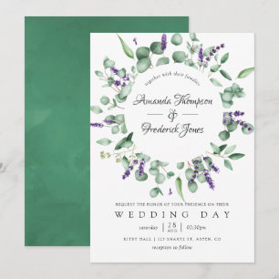Aquarell-Eukalyptus-Lavendel-Grünzeug-Hochzeit Einladung