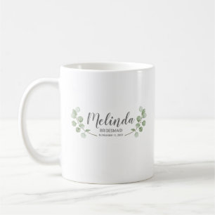 Aquarell-Eukalyptus-Personalisierter-Brautjungfern Kaffeetasse