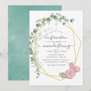Aquarell-Eukalyptus-Rosen-Geometrie-Konfirmation Einladung