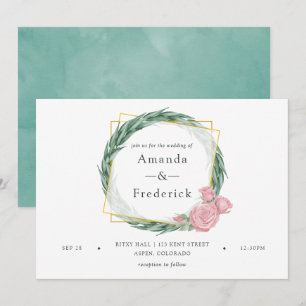 Aquarell-Eukalyptus-Rosen-Geometrische-Hochzeit Einladung