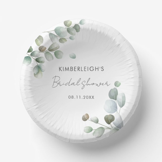 Aquarell-Eukalyptus-Script-Brautparty Pappteller (Vorderseite)