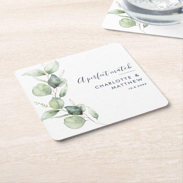 Aquarell-Eukalyptus-Script-Hochzeit individuell Rechteckiger Pappuntersetzer (angewinkelt)