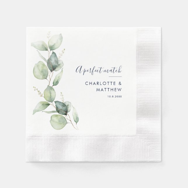 Aquarell-Eukalyptus-Script-Hochzeitspapier nach Ma Serviette (Vorderseite)