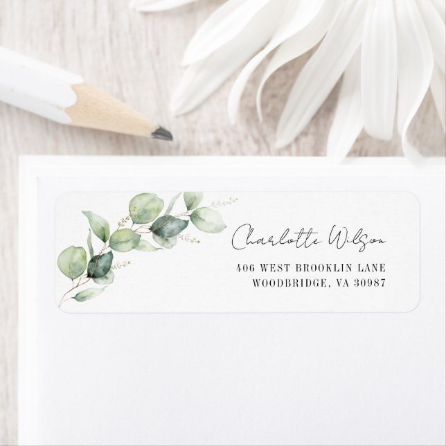 Aquarell-Eukalyptus-Script-Rücksendeadresse (Insitu)