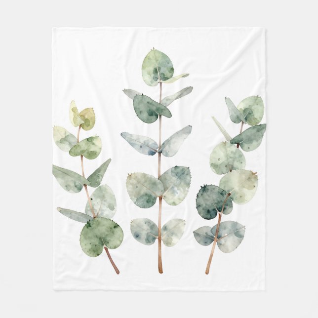 Aquarell-Eukalyptusblätter Botanik Fleecedecke (Vorderseite)