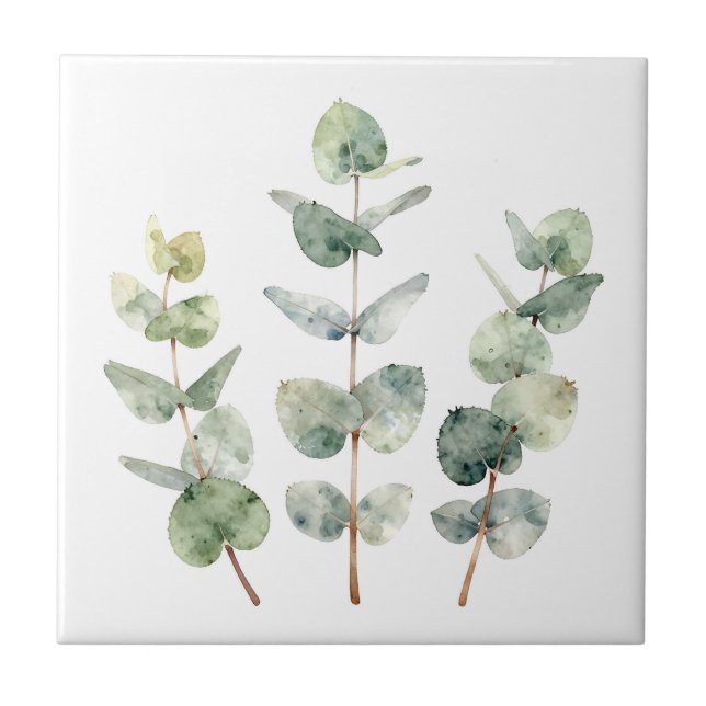 Aquarell Eukalyptusblätter Botanik Fliese (Vorderseite)
