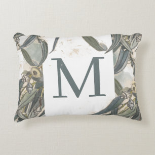 Aquarell-Eukalyptusblätter-Grün-Monogramm Dekokissen