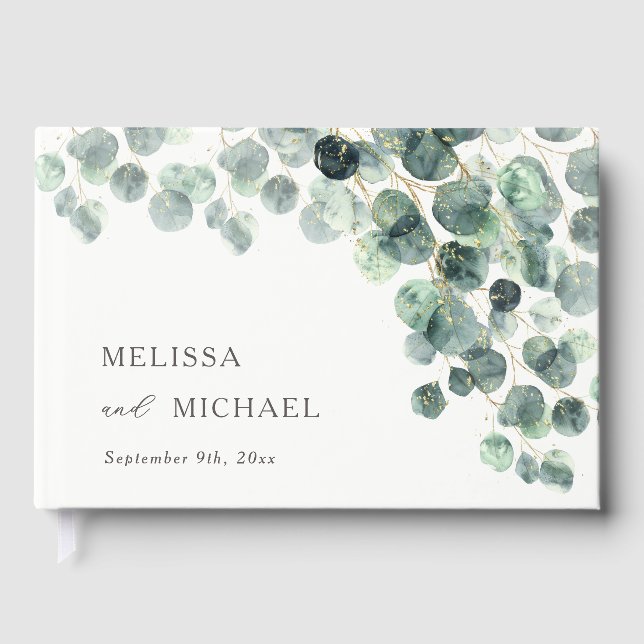 Aquarell-Eukalyptusblätter-Hochzeit Gästebuch (Vorderseite)