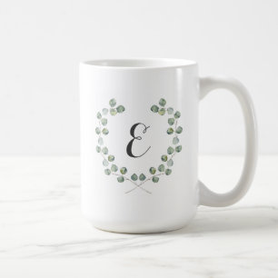 Aquarell-Eukalyptusblattrahmen Monogramm Tasse