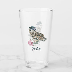 Aquarell-Eule addieren Ihren Namen Glas