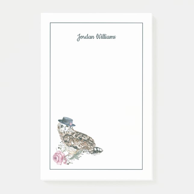 Aquarell-Eule | addieren Ihren Namen Post-it Klebezettel (Vorderseite)
