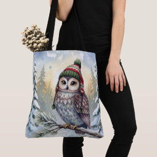 Aquarell-Eule mit Winterhut