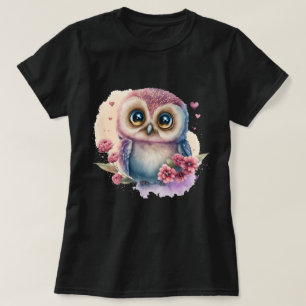 Aquarell-Eule umgeben von lebendigen Blüten T-Shirt