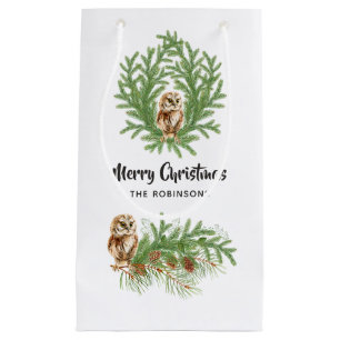 Aquarell-Eule-Weihnachten Kleine Geschenktüte