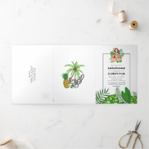 Aquarell Exotische Aloha-Luau-Junggesellinnen-Woch Dreifach Gefaltete Einladung