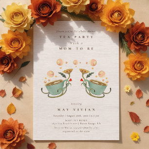 Aquarell Faecore floral Tea Party Baby Shower Einl Einladung