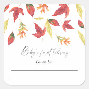 Aquarell fallende Blätter - Baby Shower Exlibris Quadratischer Aufkleber