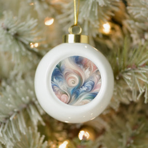 Aquarell-Fantasie-Blumenmuster Pastellblau & Creme Keramik Kugel-Ornament