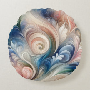 Aquarell-Fantasie-Blumenmuster Pastellblau & Creme Rundes Kissen