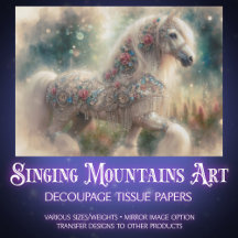 Aquarell-Fantasie-Blumenweißes-Pferd-Decoupage