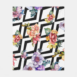 Aquarell farbenfroher Blumenstrauß. Florale Botani Fleecedecke