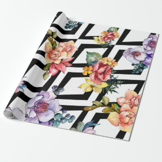 Aquarell farbenfrohes Blumenbouquet. Florale Botan Geschenkpapier