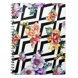Aquarell farbenfrohes Blumenbouquet. Florale Botan Notizblock
