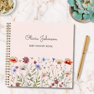 Aquarell-Farbenfrohes-Wildblumen-Baby-Erinnerungsb Notizbuch