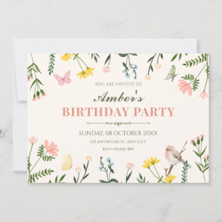 Aquarell Farbige Blumen Frühgeburtstag Einladung