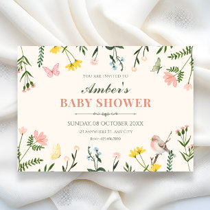 Aquarell Farbige Blumen-Frühlings-Babyparty Einladung