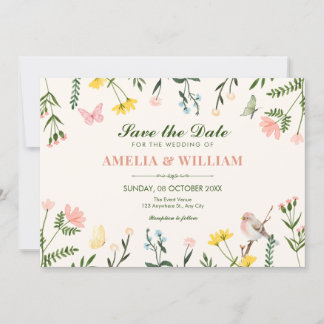 Aquarell Farbige florale Frühlingshochzeit Save The Date