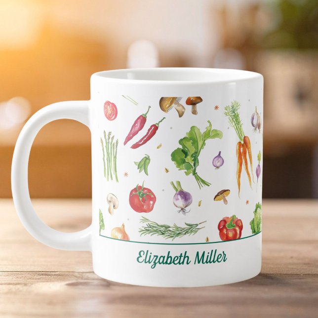 Aquarell Farbige Gemüse Personalisierter Name Jumbo-Tasse (Von Creator hochgeladen)