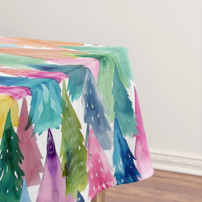 Aquarell Farbige Helle Regenbogen-Weihnachtsbäume Tischdecke (Beispiel)