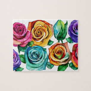 Aquarell Farbige Rosen Floral Puzzle
