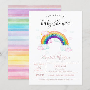 Aquarell Farbige Streifen Regenbogen Baby Shower Einladung