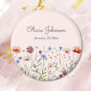Aquarell Farbige Wildblumen Baby Geburt Andenken Magnet