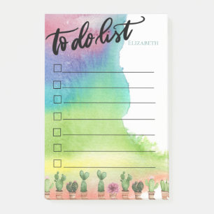 Aquarell-Farbspritzer, Kaktus To-Do-Liste Post-it Klebezettel