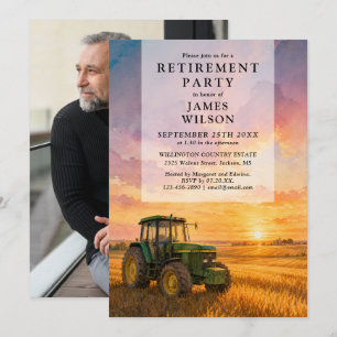Aquarell-Farmer-Traktor-Ruhestandsfeier-Foto Einladung