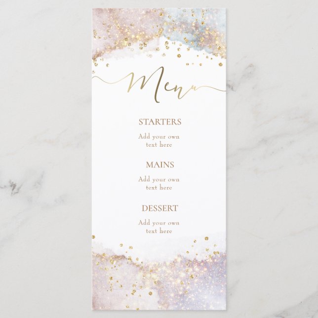 Aquarell-Faux-Glitter-Menü Menükarte (Vorderseite)