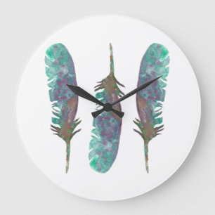 Aquarell-Feder-Acryl-Wanduhr Große Wanduhr